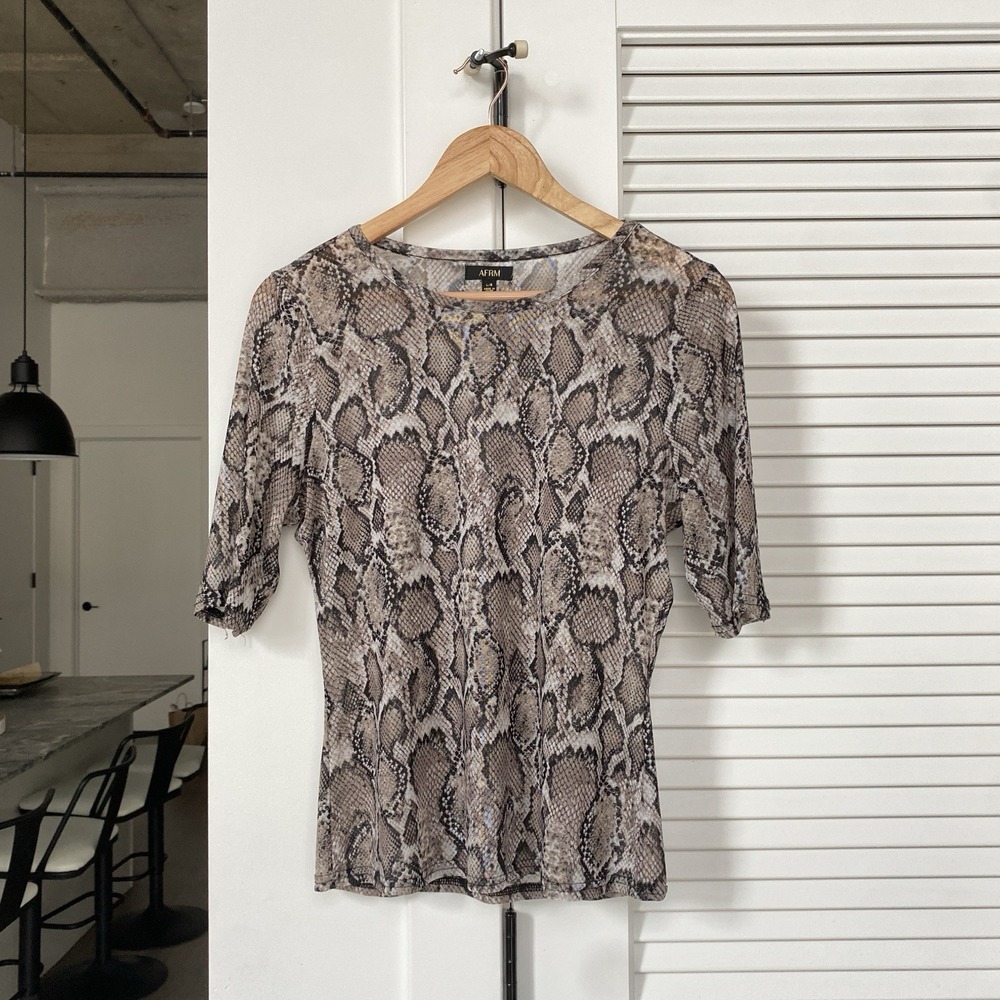 AFRM Snakeskin/ Python Print Mesh 3/4 Short Sleeve VTG 90s Y2K Size Large Club